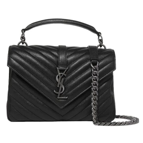 YSL SAINT LAURENT COLLEGE LARGE CHAIN QUILTED TEXTURED-LEATHER SHOULDER BAG - Picture 15 of 15